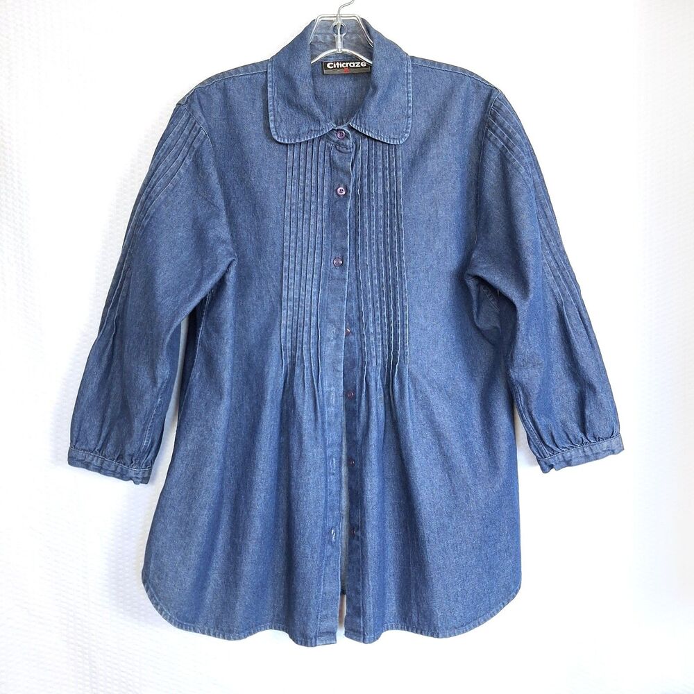 Vintage Citicraze Lightweight Denim Pleated Top - Size L